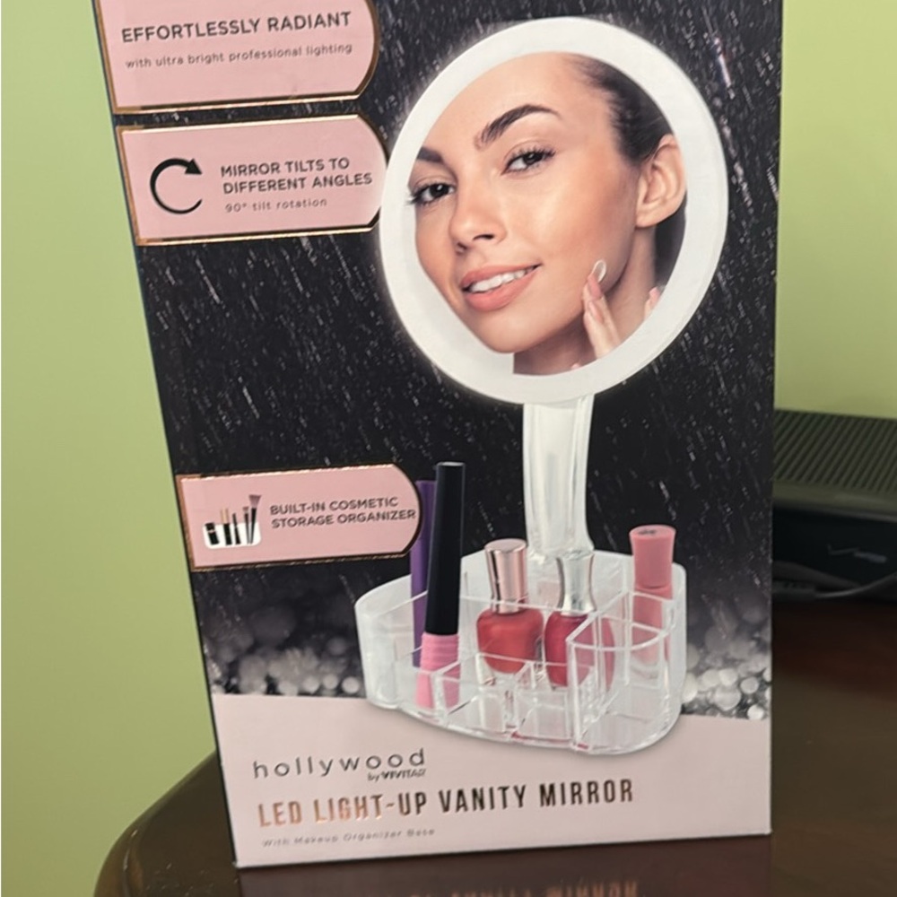 NEW IN BOX - LED Light-Up Vanity Mirror with Makeup Organizer